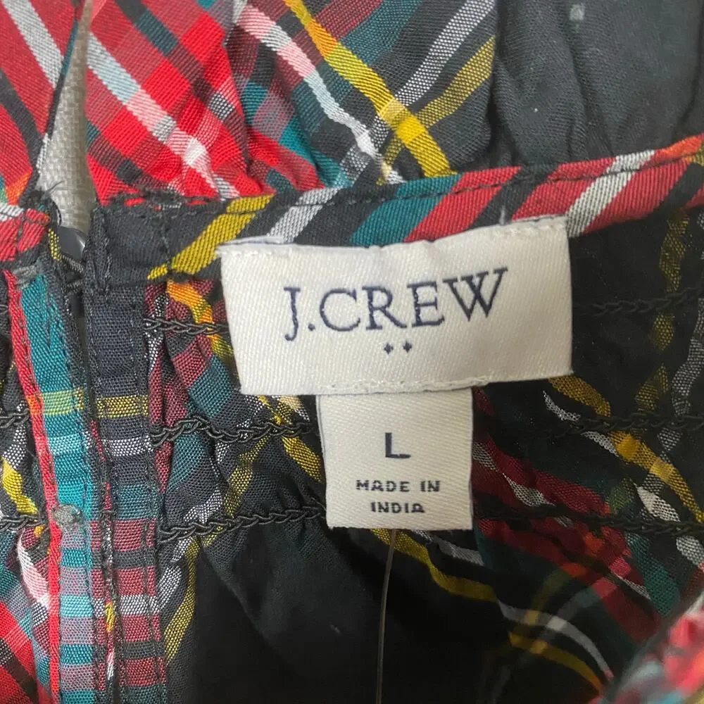 J.Crew Black&Red Holiday Plaid Puff Sleeve Blouse Sz.L NWT